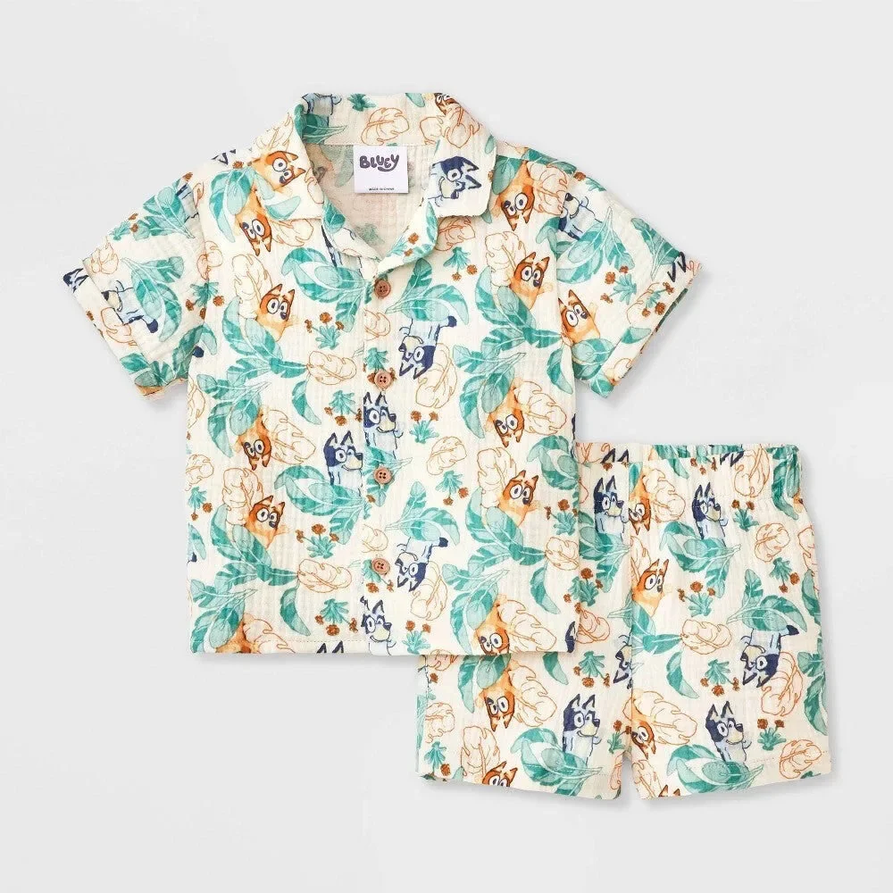 Bluey Baby Boys' 2pc Gauze Top & Shorts Set 0-3M Ivory